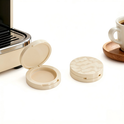 Round Wave-Lid Powder Compact | Clear, Silver & Beige Options | ABS | Liyan
