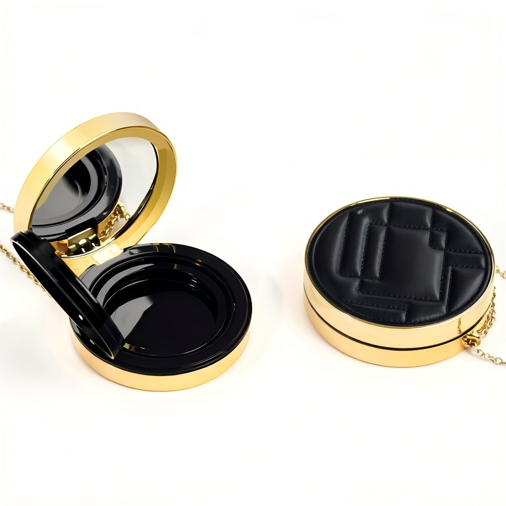Round Magnetic Air Cushion Compact | Quilted Lid & Gold Chain | ABS | Liyan