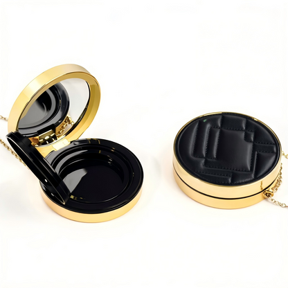 Round Magnetic Air Cushion Compact | Quilted Lid & Gold Chain | ABS | Liyan