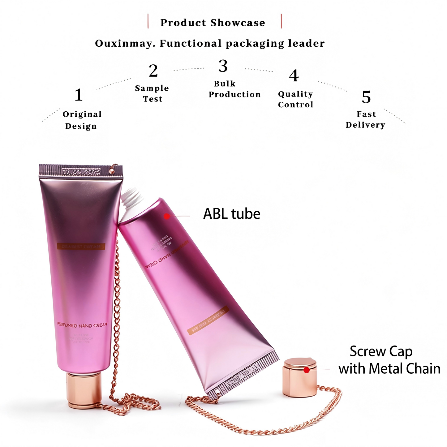 Luxury Perfumed Hand Cream Tube with Rose Gold Chain – Gradient Multi-Color