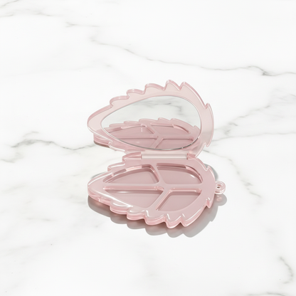 Leaf-Shape 4-Pan Eyeshadow Compact – Transparent Hinged | Mirror & Chain Loop | ABS