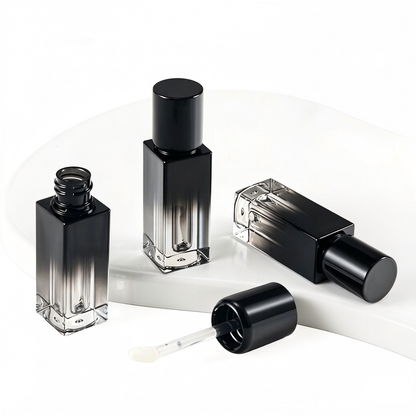 Gradient Black Square Lip Gloss Tube with Black Cap | ABS Empty Cosmetic Packaging