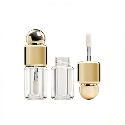Round Lip Gloss Tube | Gold Ball Cap & Fine Brush Applicator | ABS | Liyan