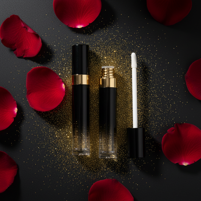 5ml Black-to-Gold Gradient Lip Gloss Tube | Gold Ring Electroplating | ABS+AS | OEM Custom