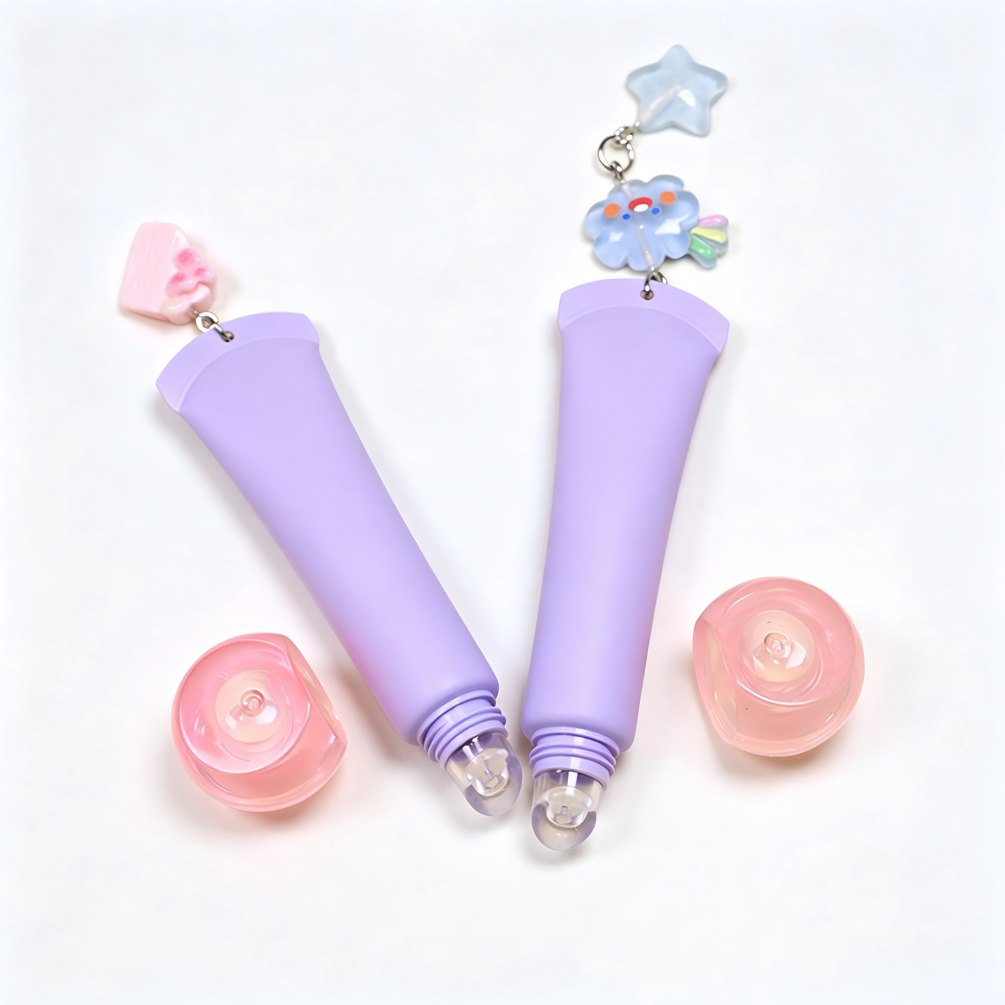 Kawaii Lip Gloss Tube with Bubble Base & Charm Pendant – Multi-Color