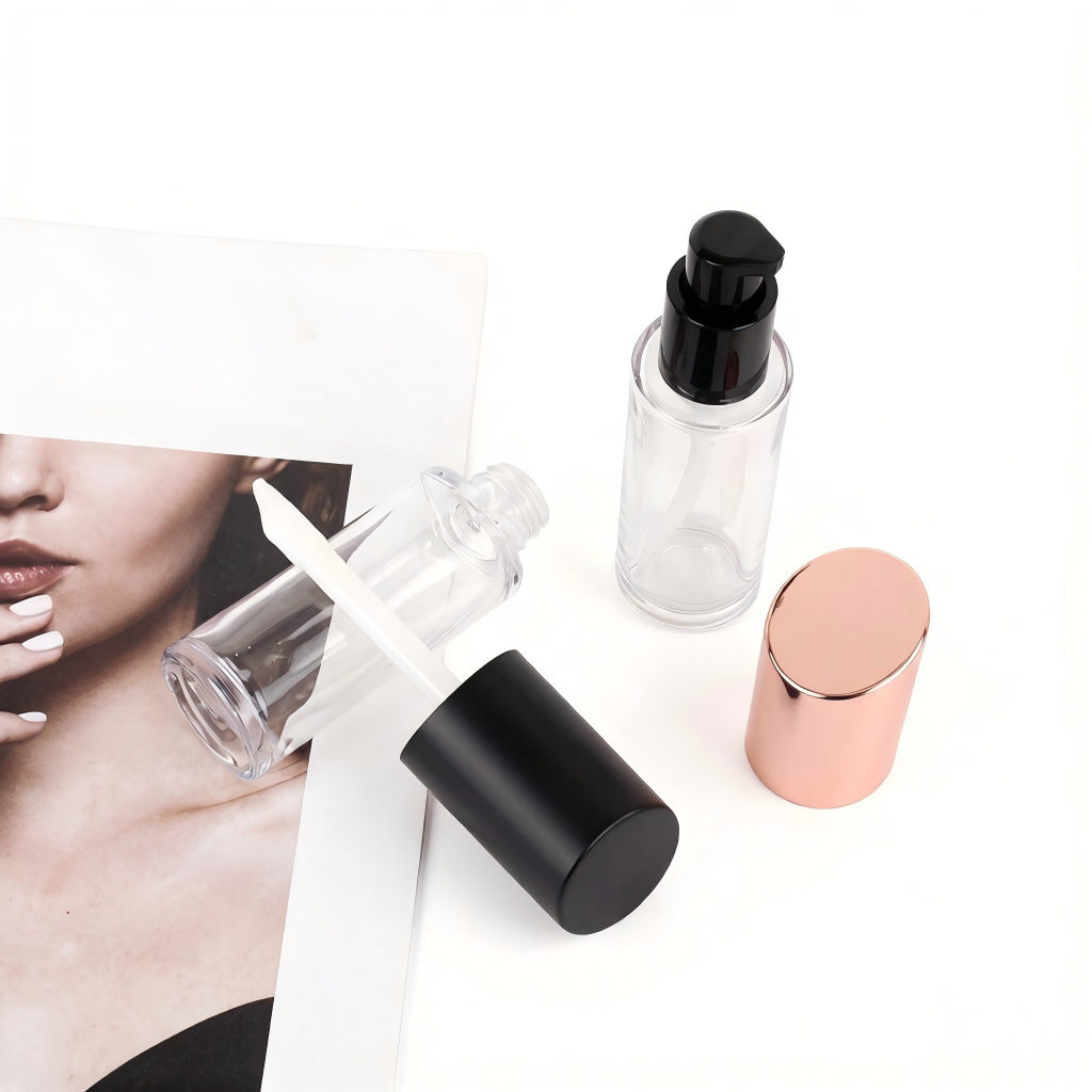 Round Faceted Pump Bottle | Foundation & Liquid Blush | Clear AS+ABS | Liyan