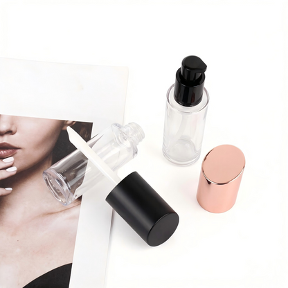Round Faceted Pump Bottle | Foundation & Liquid Blush | Clear AS+ABS | Liyan