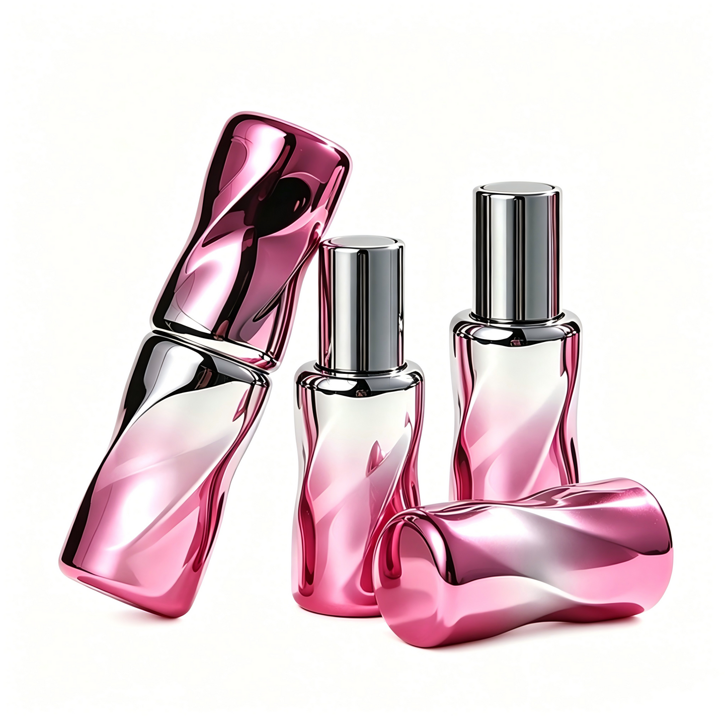 Round Spiral Magnetic Lipstick Tube – Pink-Silver Gradient | Flat Tip | ABS | 2056#