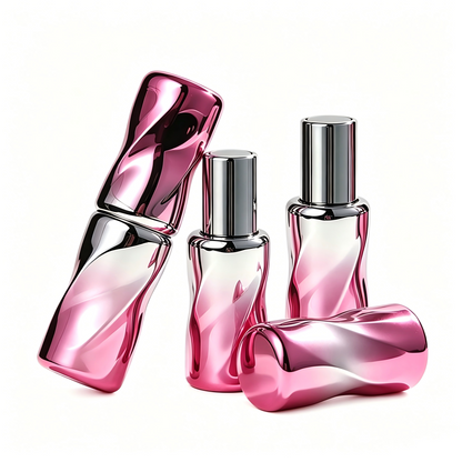 Round Spiral Magnetic Lipstick Tube – Pink-Silver Gradient | Flat Tip | ABS | 2056#