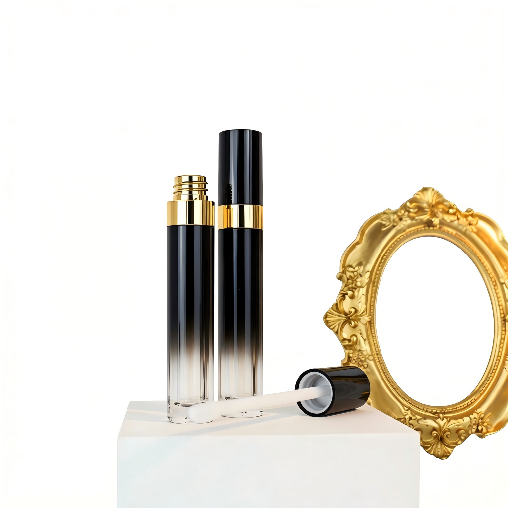 5ml Black-to-Gold Gradient Lip Gloss Tube | Gold Ring Electroplating | ABS+AS | OEM Custom