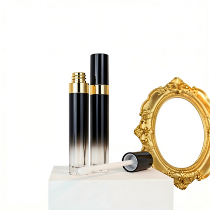 5ml Black-to-Gold Gradient Lip Gloss Tube | Gold Ring Electroplating | ABS+AS | OEM Custom