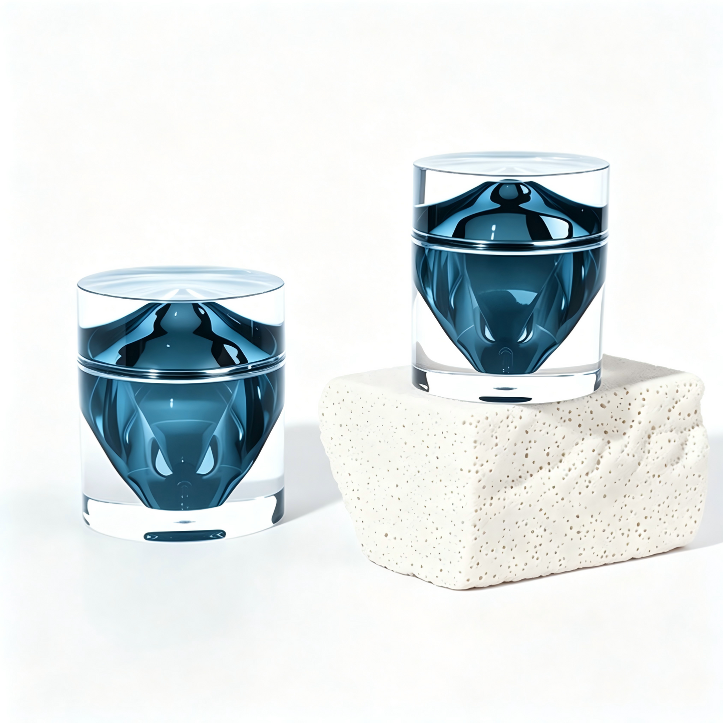 Blue Diamond-Cut Acrylic Skincare Packaging Set | OEM Cosmetic Bottles & Jars