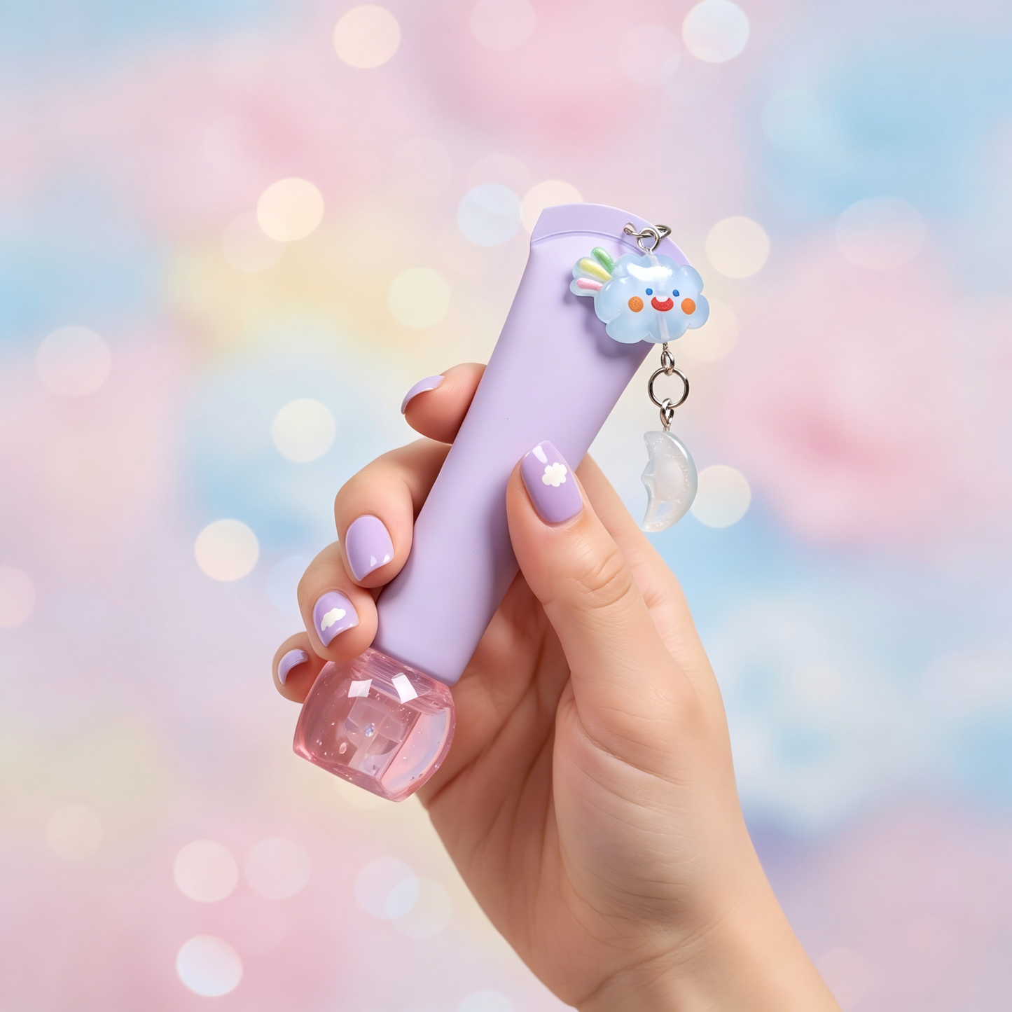 Kawaii Lip Gloss Tube with Bubble Base & Charm Pendant – Multi-Color