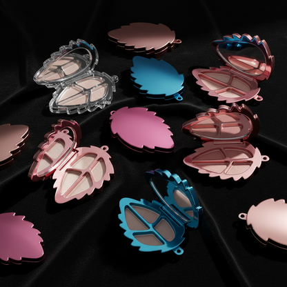 Leaf-Shape 4-Pan Eyeshadow Compact – Transparent Hinged | Mirror & Chain Loop | ABS