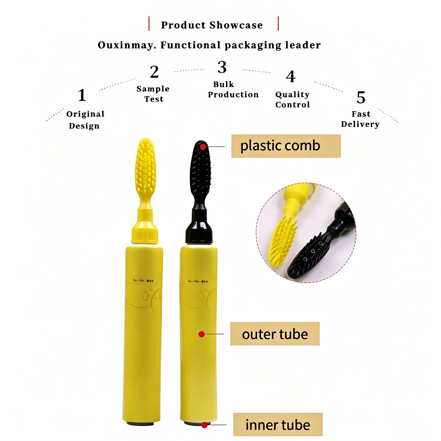 Yellow Hair Dye Cream Tube with Dual Brush Applicator | Cosmetic Packaging