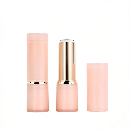 Round Nude Lipstick Tube | Milky Pink Body + Gold Ring | ABS+AS | OEM Custom
