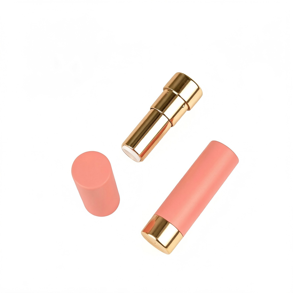 Round Lipstick Tube | Matte White Body + Matte Gold Base | ABS+AS | OEM Custom