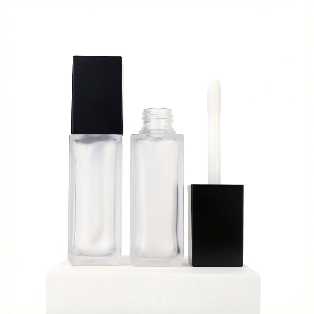 Square Thick-Wall Lip Gloss & Foundation Bottle | Frosted & Clear Black Cap | ABS | Liyan