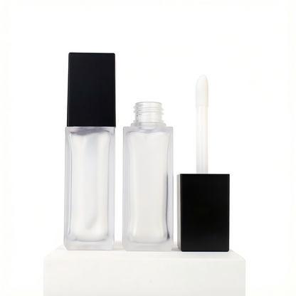 Square Thick-Wall Lip Gloss & Foundation Bottle | Frosted & Clear Black Cap | ABS | Liyan