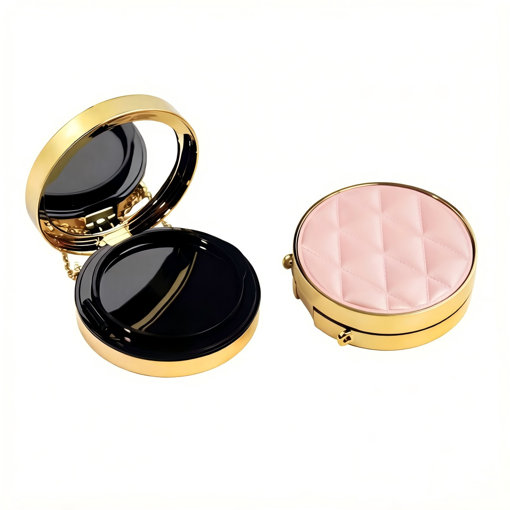 Round Magnetic Air Cushion Compact | Quilted Lid & Gold Chain | ABS | Liyan