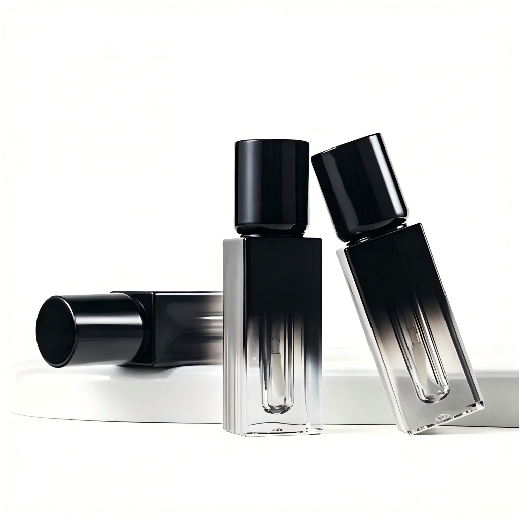 Gradient Black Square Lip Gloss Tube with Black Cap | ABS Empty Cosmetic Packaging