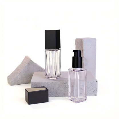 Square Thick-Wall Lip Gloss & Foundation Bottle | Frosted & Clear Black Cap | ABS | Liyan