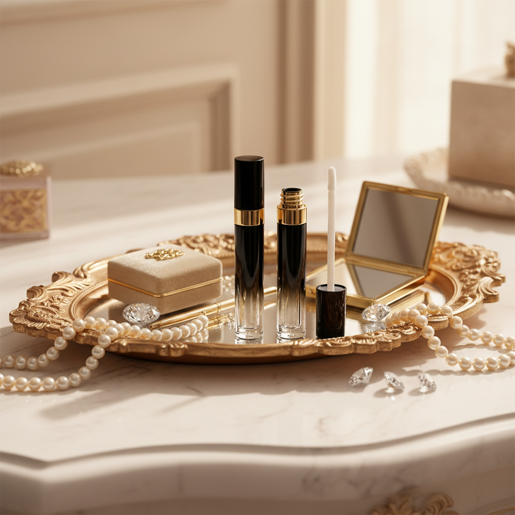 5ml Black-to-Gold Gradient Lip Gloss Tube | Gold Ring Electroplating | ABS+AS | OEM Custom
