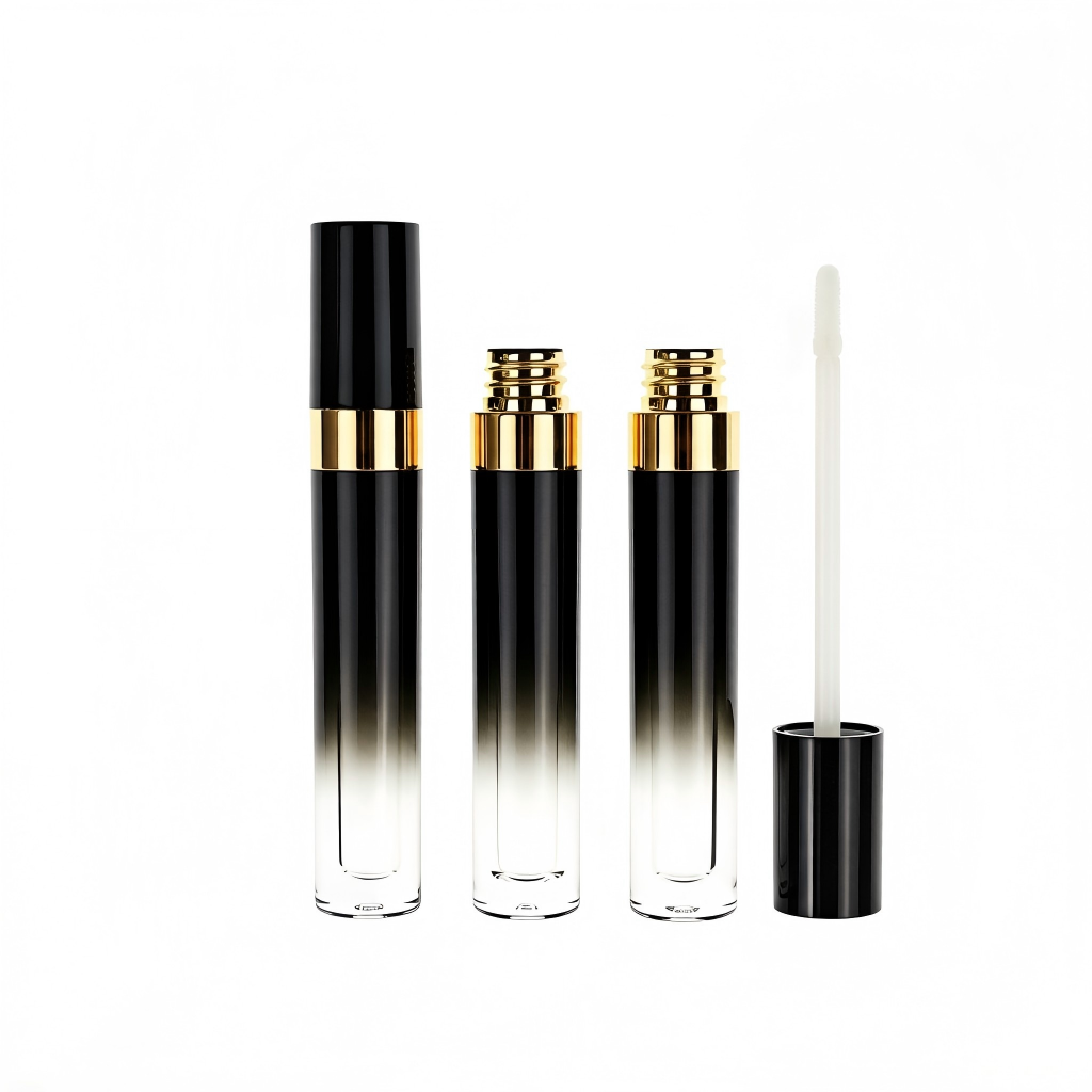 5ml Black-to-Gold Gradient Lip Gloss Tube | Gold Ring Electroplating | ABS+AS | OEM Custom