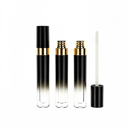 5ml Black-to-Gold Gradient Lip Gloss Tube | Gold Ring Electroplating | ABS+AS | OEM Custom