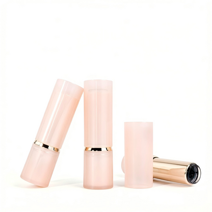 Round Nude Lipstick Tube | Milky Pink Body + Gold Ring | ABS+AS | OEM Custom
