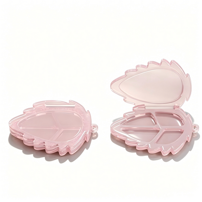 Leaf-Shape 4-Pan Eyeshadow Compact – Transparent Hinged | Mirror & Chain Loop | ABS