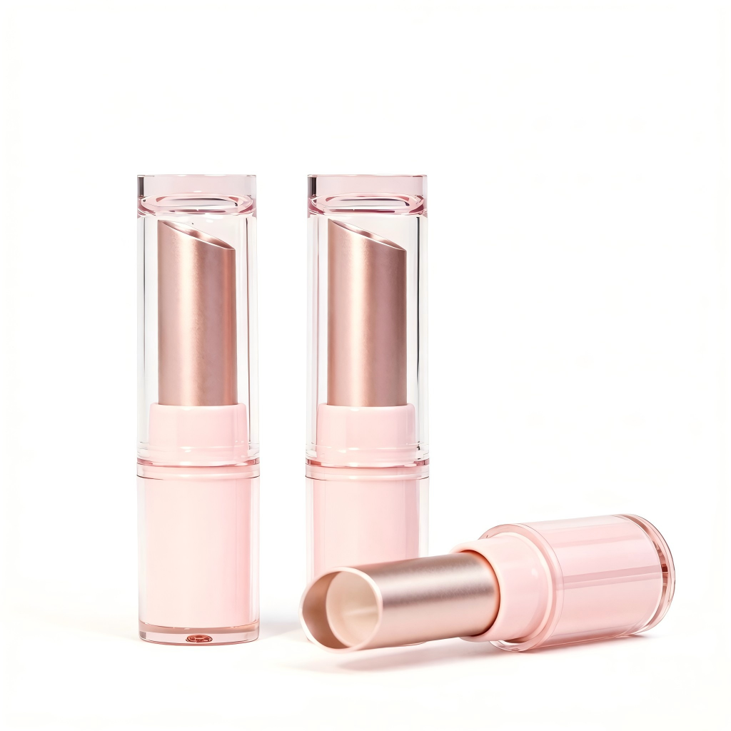 Round Transparent Pink Lipstick Tube | Oblique 11.1mm | ABS | OEM Custom