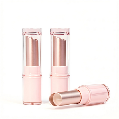 Round Transparent Pink Lipstick Tube | Oblique 11.1mm | ABS | OEM Custom
