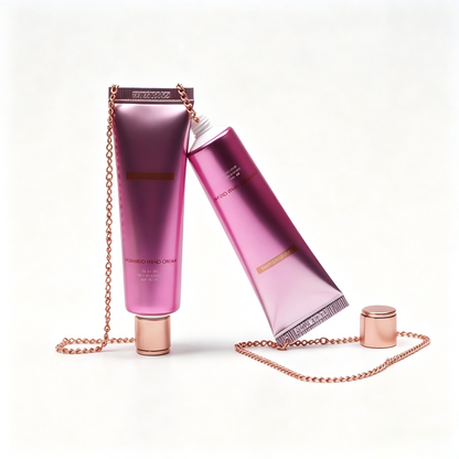 Luxury Perfumed Hand Cream Tube with Rose Gold Chain – Gradient Multi-Color
