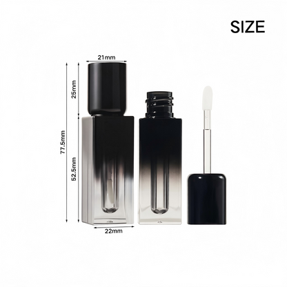 Gradient Black Square Lip Gloss Tube with Black Cap | ABS Empty Cosmetic Packaging
