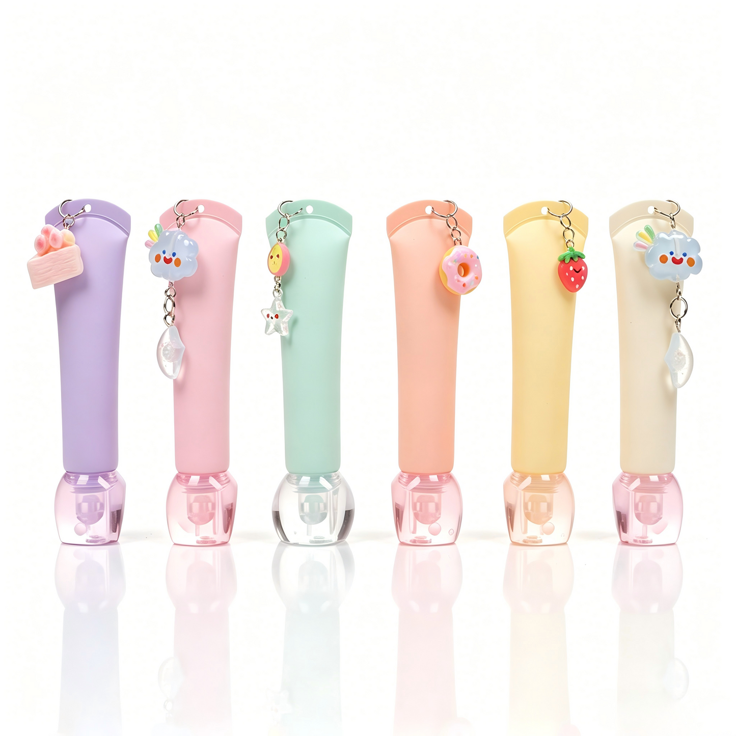 Kawaii Lip Gloss Tube with Bubble Base & Charm Pendant – Multi-Color