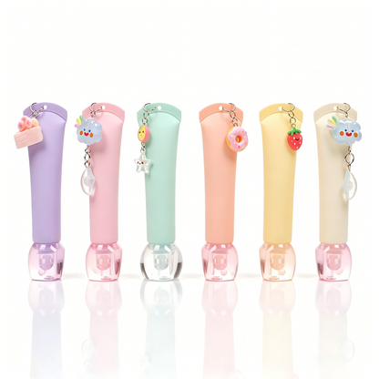 Kawaii Lip Gloss Tube with Bubble Base & Charm Pendant – Multi-Color