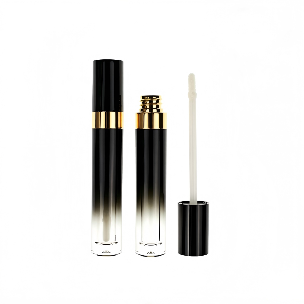 5ml Black-to-Gold Gradient Lip Gloss Tube | Gold Ring Electroplating | ABS+AS | OEM Custom