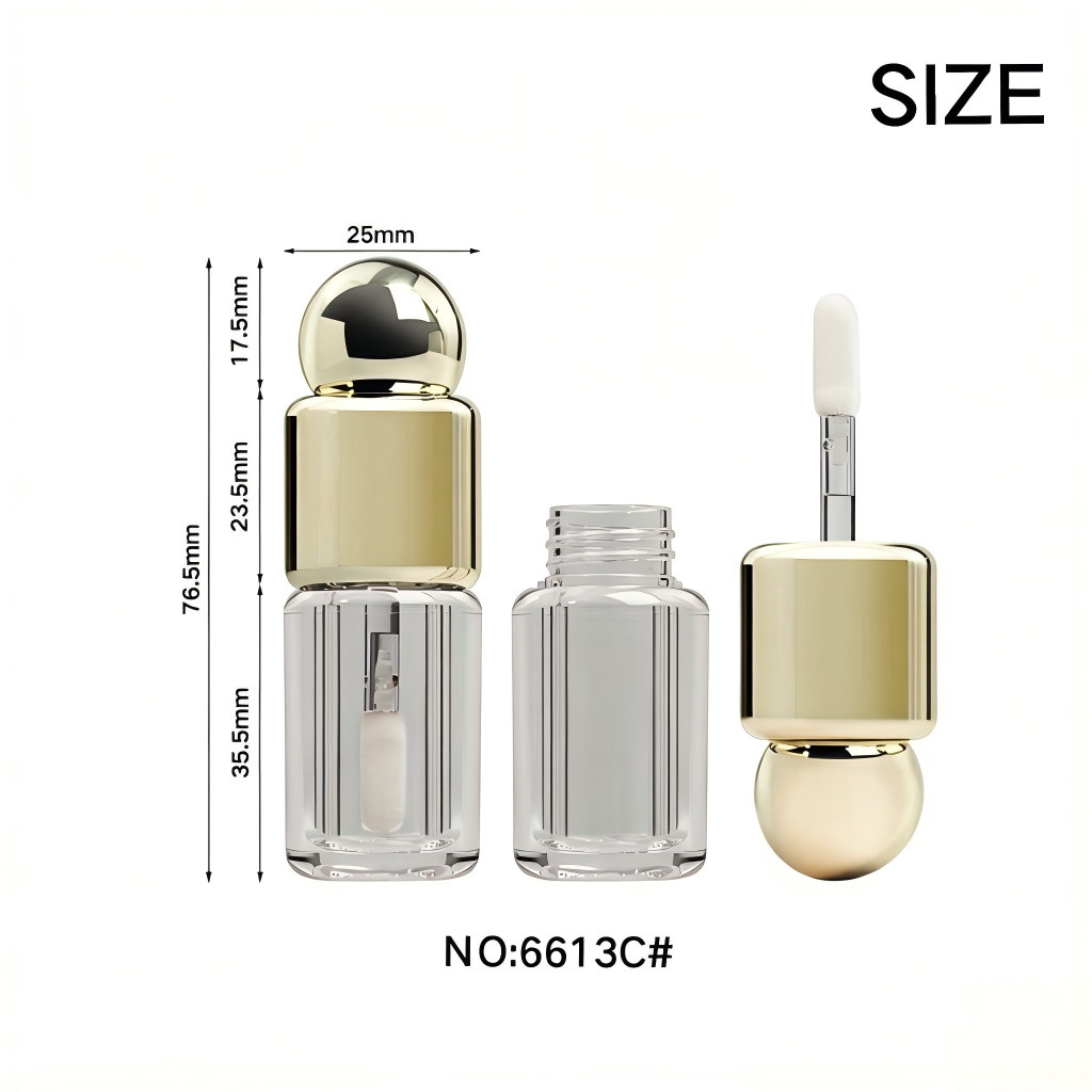 Round Lip Gloss Tube | Gold Ball Cap & Fine Brush Applicator | ABS | Liyan