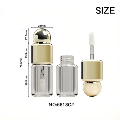 Round Lip Gloss Tube | Gold Ball Cap & Fine Brush Applicator | ABS | Liyan