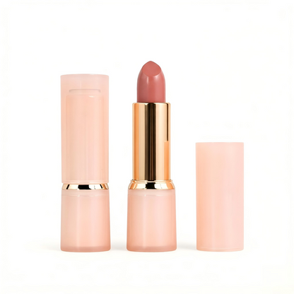 Round Nude Lipstick Tube | Milky Pink Body + Gold Ring | ABS+AS | OEM Custom