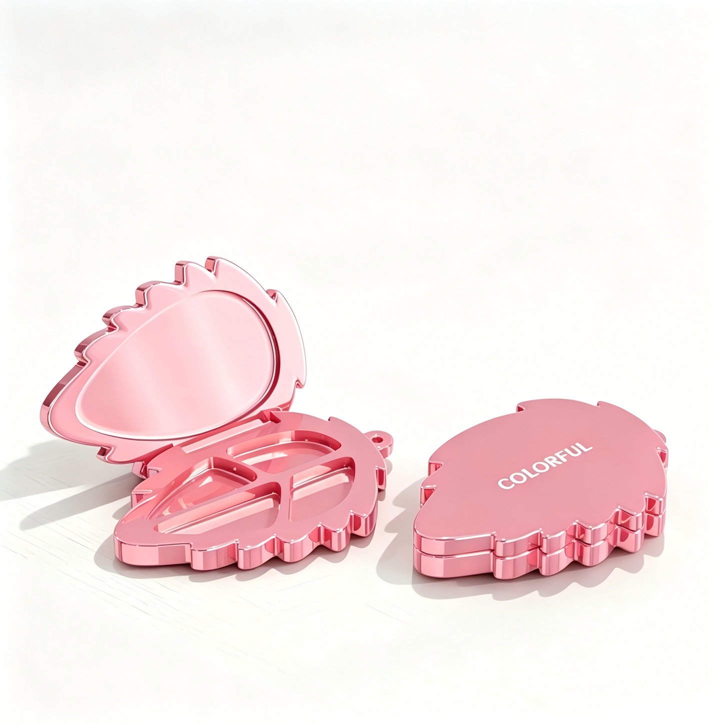 Leaf-Shape 4-Pan Eyeshadow Compact – Transparent Hinged | Mirror & Chain Loop | ABS