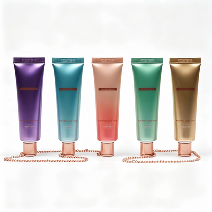 Luxury Perfumed Hand Cream Tube with Rose Gold Chain – Gradient Multi-Color