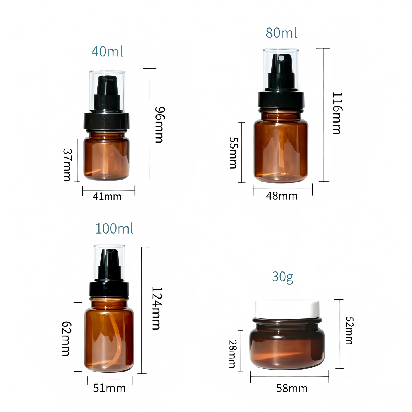 Amber Skincare Bottle Set 30g-100ml | OEM Custom