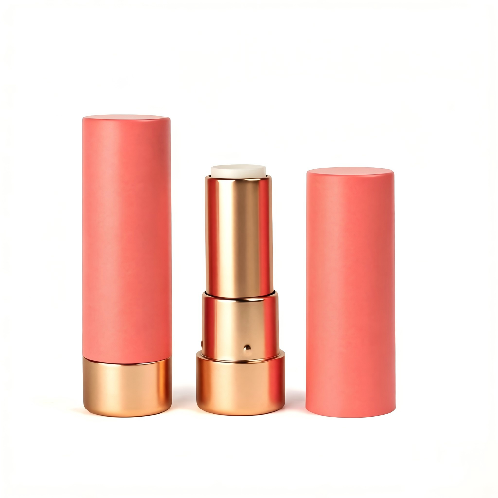 Round Lipstick Tube | Matte White Body + Matte Gold Base | ABS+AS | OEM Custom