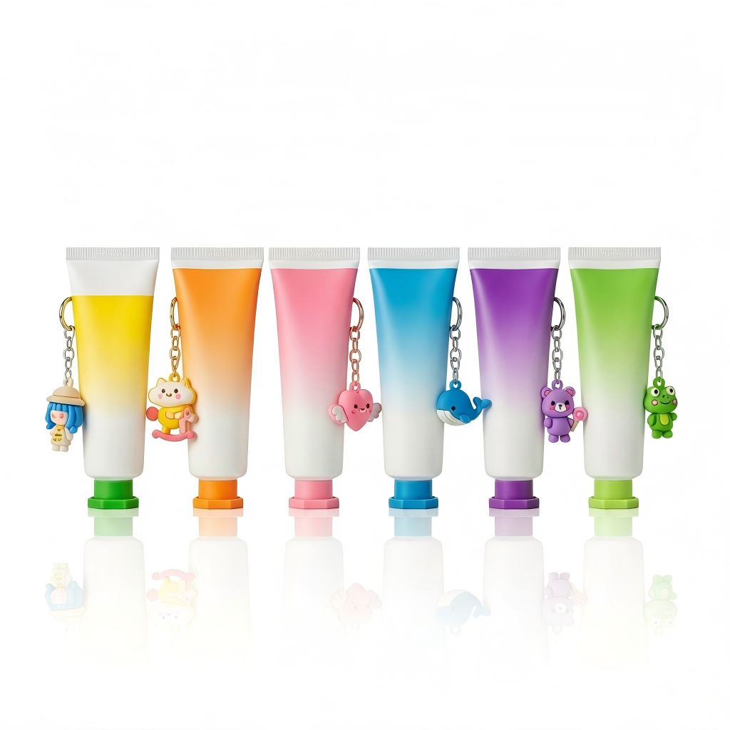Gradient Hand Cream Tube with Cartoon Keychain Charm – Custom Cosmetic Packaging