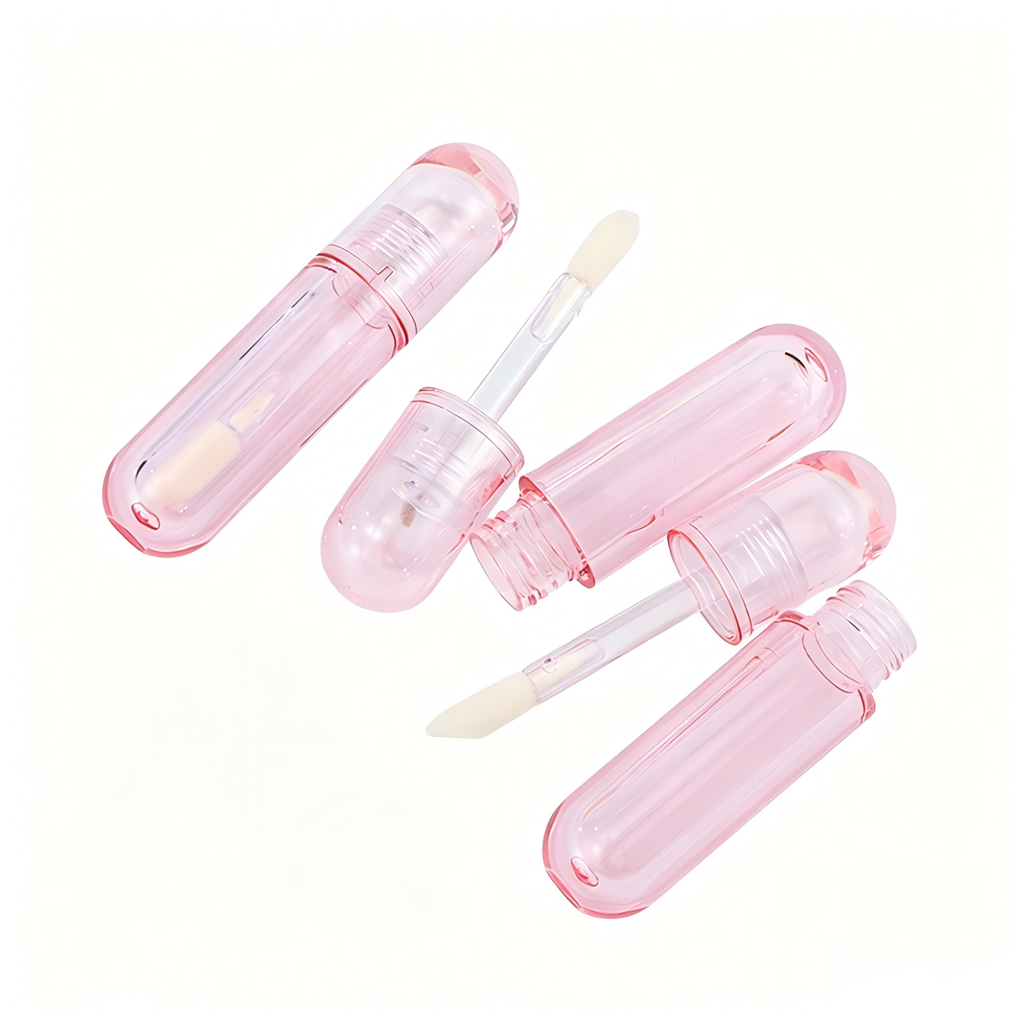Round Transparent Pink Lip Gloss Tube | Thick Doe-Foot Wand | ABS | OEM Custom