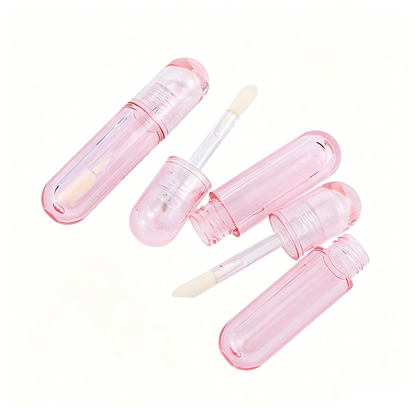 Round Transparent Pink Lip Gloss Tube | Thick Doe-Foot Wand | ABS | OEM Custom