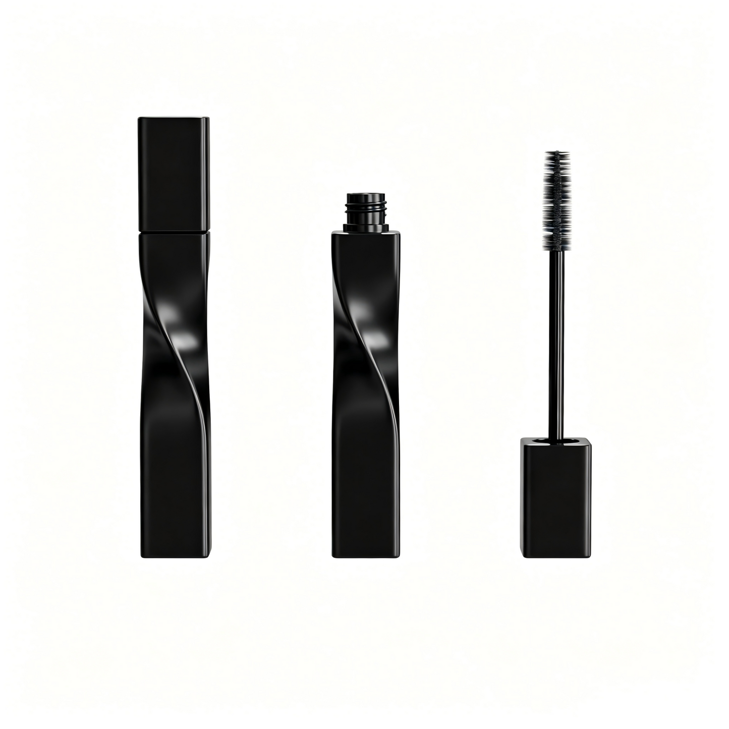 Twisted Square Mascara Tube | Matte Black | 15ml | ABS | OEM Custom
