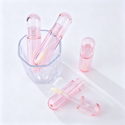 Round Transparent Pink Lip Gloss Tube | Thick Doe-Foot Wand | ABS | OEM Custom